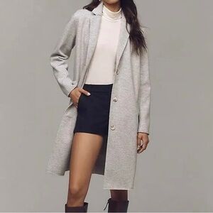 Maeve x Anthropologie Chevron-Knit Car Coat Jacket, Grey‎ Herringbone